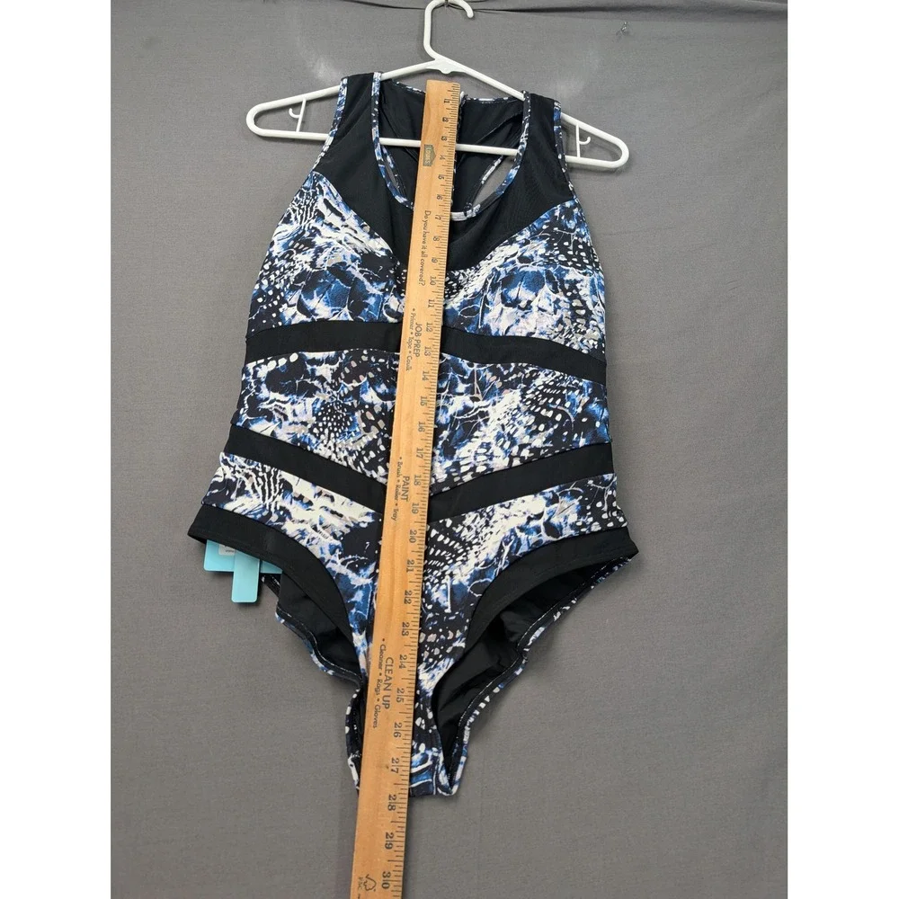 Robyn Lawley Broken Wings Mesh Panelled One Piece Swimsuit US12 Blue RL1056BW